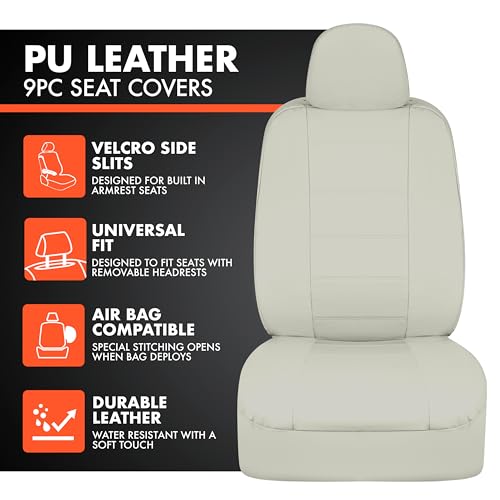 Beige Leather Car Seat Covers Front Seats Only, 4-Piece Faux Leather W513194