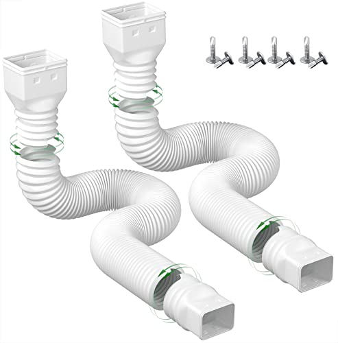 2 Pack Rain Gutter Downspout Extensions Flexible,Down Spout Extender Diverter Extendable from 21 to 60 in,Screws for Included,Black