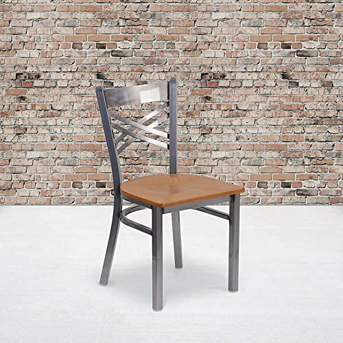 Metal Restaurant Chair with Cherry Wood Seat A881806