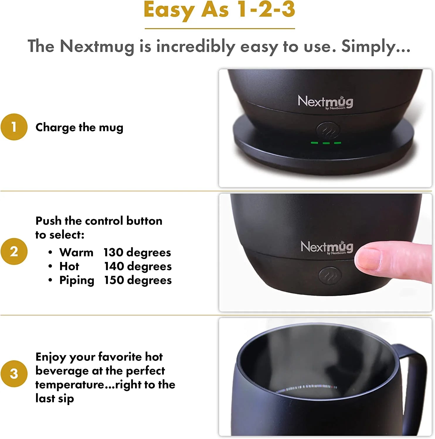 Self-Heating Coffee Mug, Temperature-Controlled, 14 oz W1808