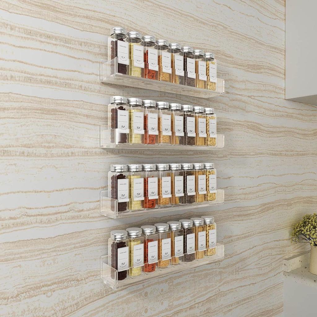 Acrylic Spice Rack Wall Mount 15 Inch, 4 Pack Hanging Shelf for Cabinet Door Z18297