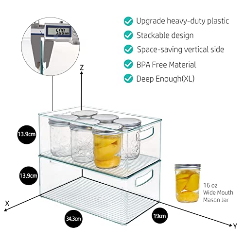Stackable Pantry Organizer Bins with Handles, Clear Plastic Storage U5740