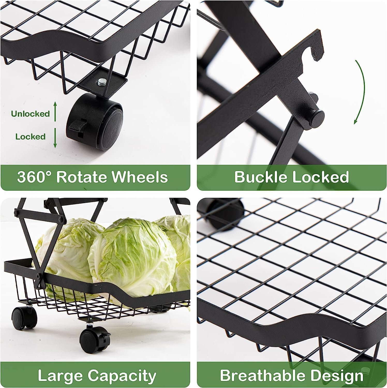 5 Tier Foldable Rolling Storage Cart for Vegetable and Fruit S651
