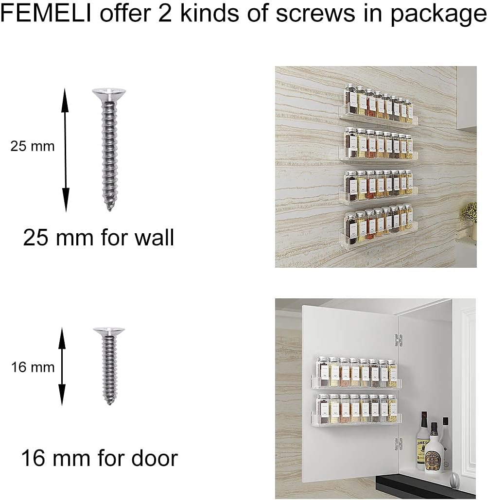 Acrylic Spice Rack Wall Mount 15 Inch, 4 Pack Hanging Shelf for Cabinet Door Z18297