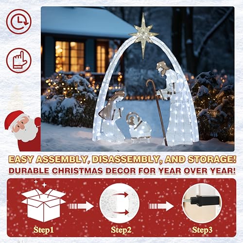 5FT Pre-Lit Nativity Scene with 150 LED Lights for Outdoor Indoor Christmas Decor B6024