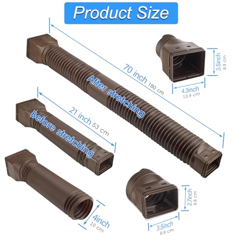 Flexible Gutter Downspout Extensions with Connector, 2 Pack, 60"+70", Black F30774