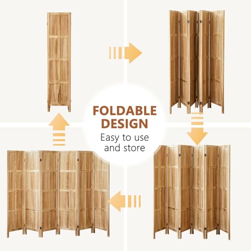 6 Panel Room Divider, 5.6 FT Folding Privacy Screen, Wooden Freestanding Partition B917393