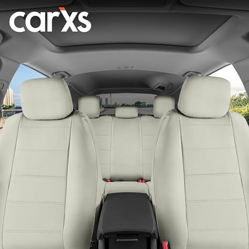 Beige Leather Car Seat Covers Front Seats Only, 4-Piece Faux Leather W513194