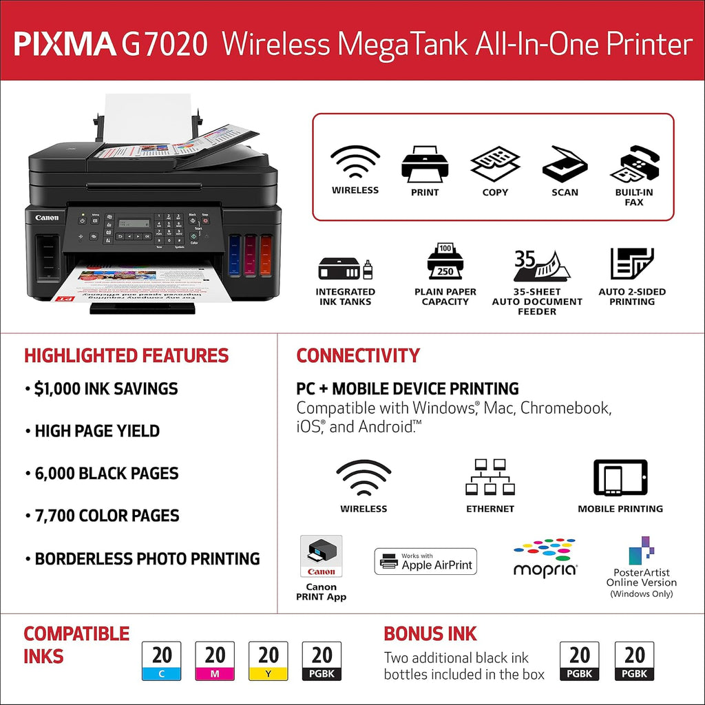 Wireless All-in-One Supertank Printer with Copier, Scanner, Fax and ADF L406