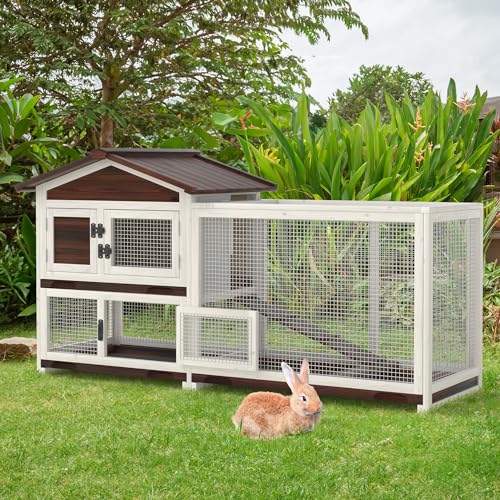 2 Story Wooden Rabbit Hutch with Removable Trays and Large Run Cage K35139