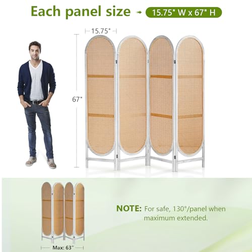 Folding Rattan Room Divider Screen for Home Office Bedroom C79540