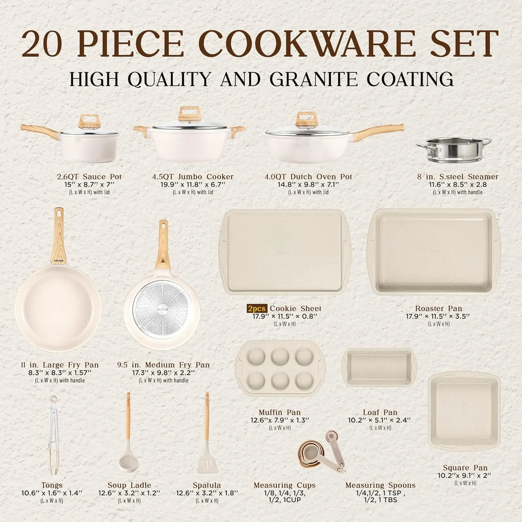20-Piece Granite Non-Stick Cookware Set, Oven-Safe for All Stoves V711638