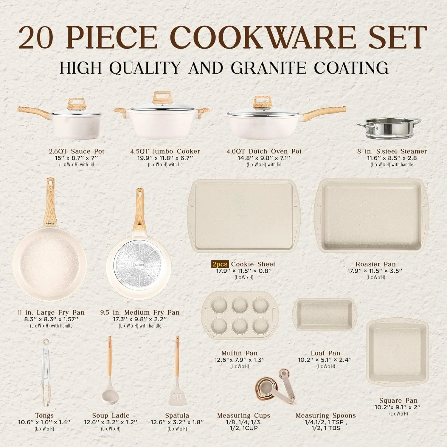 20-Piece Granite Non-Stick Cookware Set, Oven-Safe for All Stoves V711638