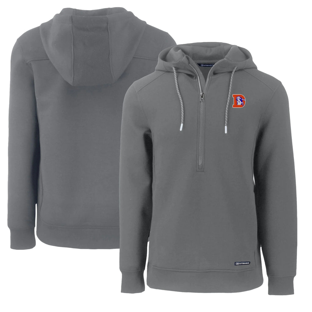 Men's Cutter & Buck Gray Denver Broncos Throwback Roam Eco Half-Zip Recycled Pullover Hoodie
