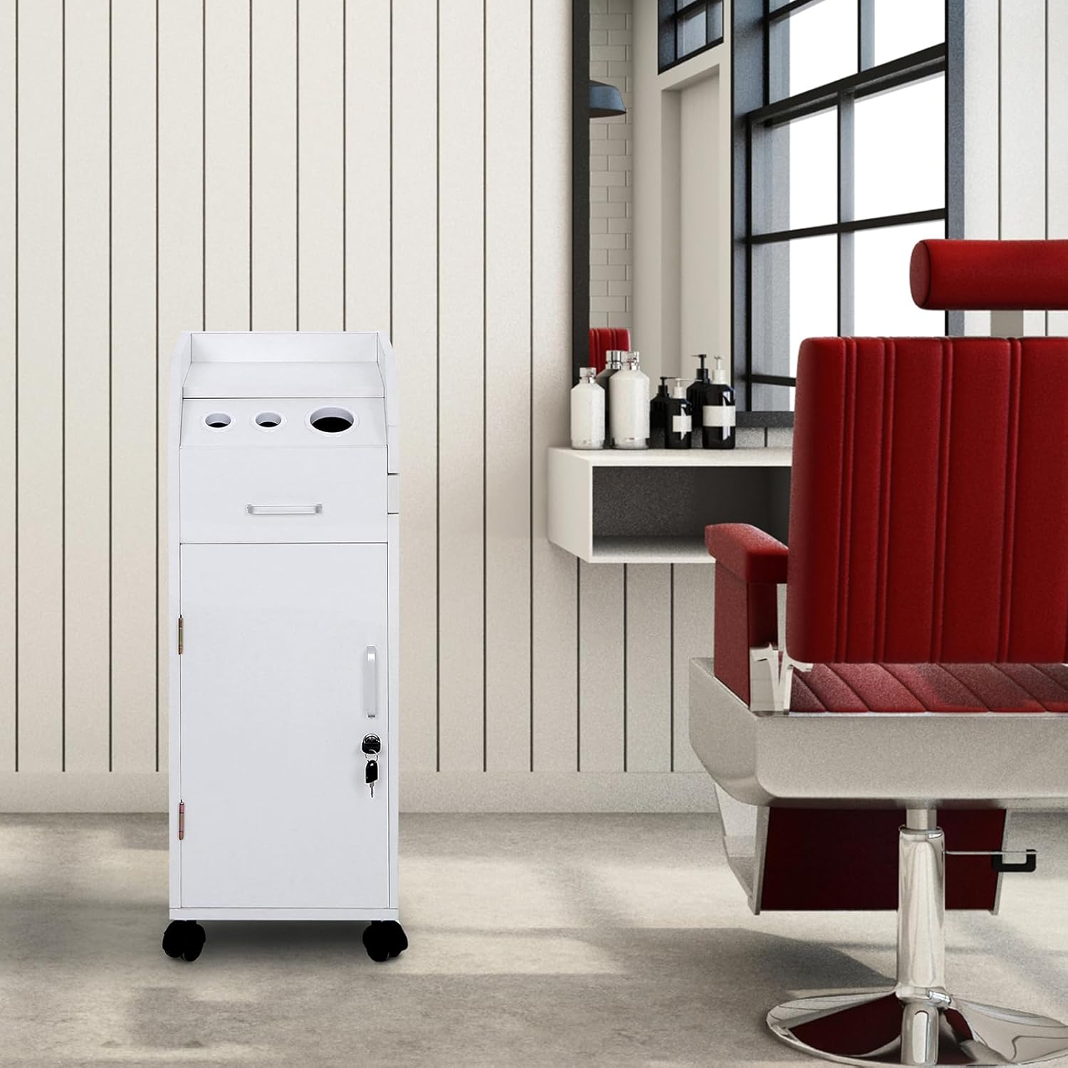 Hair Salon Storage Cart with Wheels and Drawers L7557