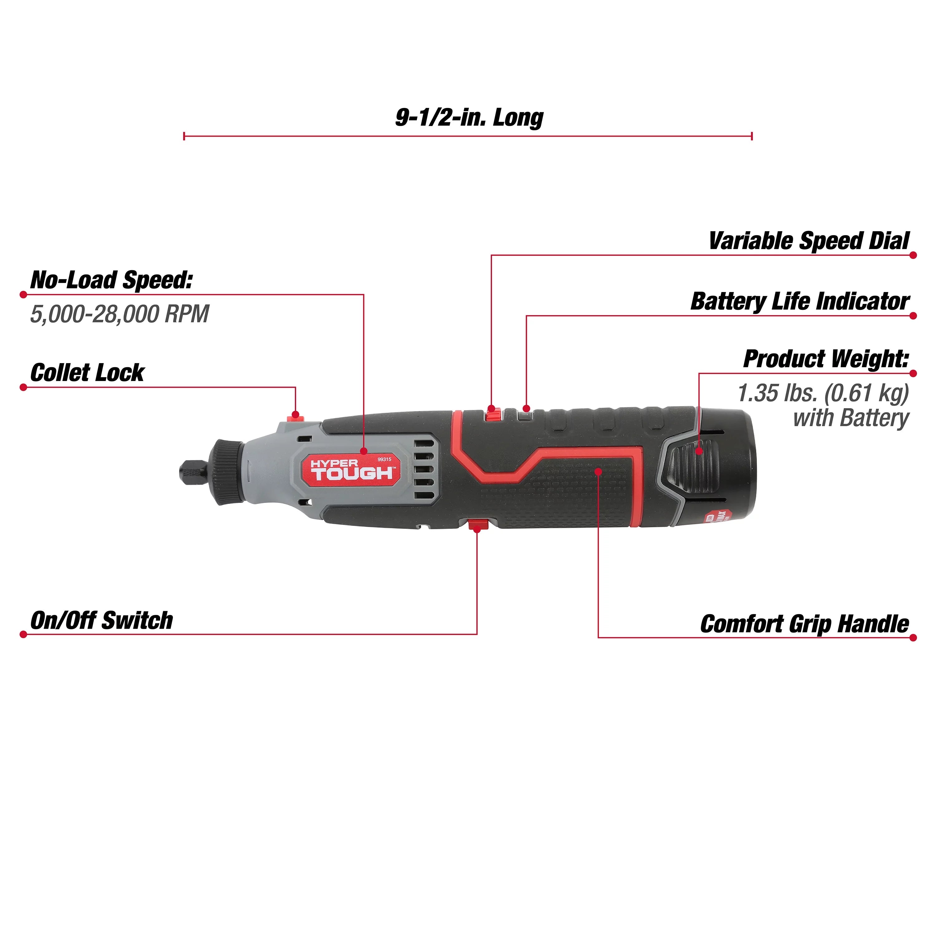 Rotary Tool with 40 Accessories, 1.5Ah Battery and Charger T992050