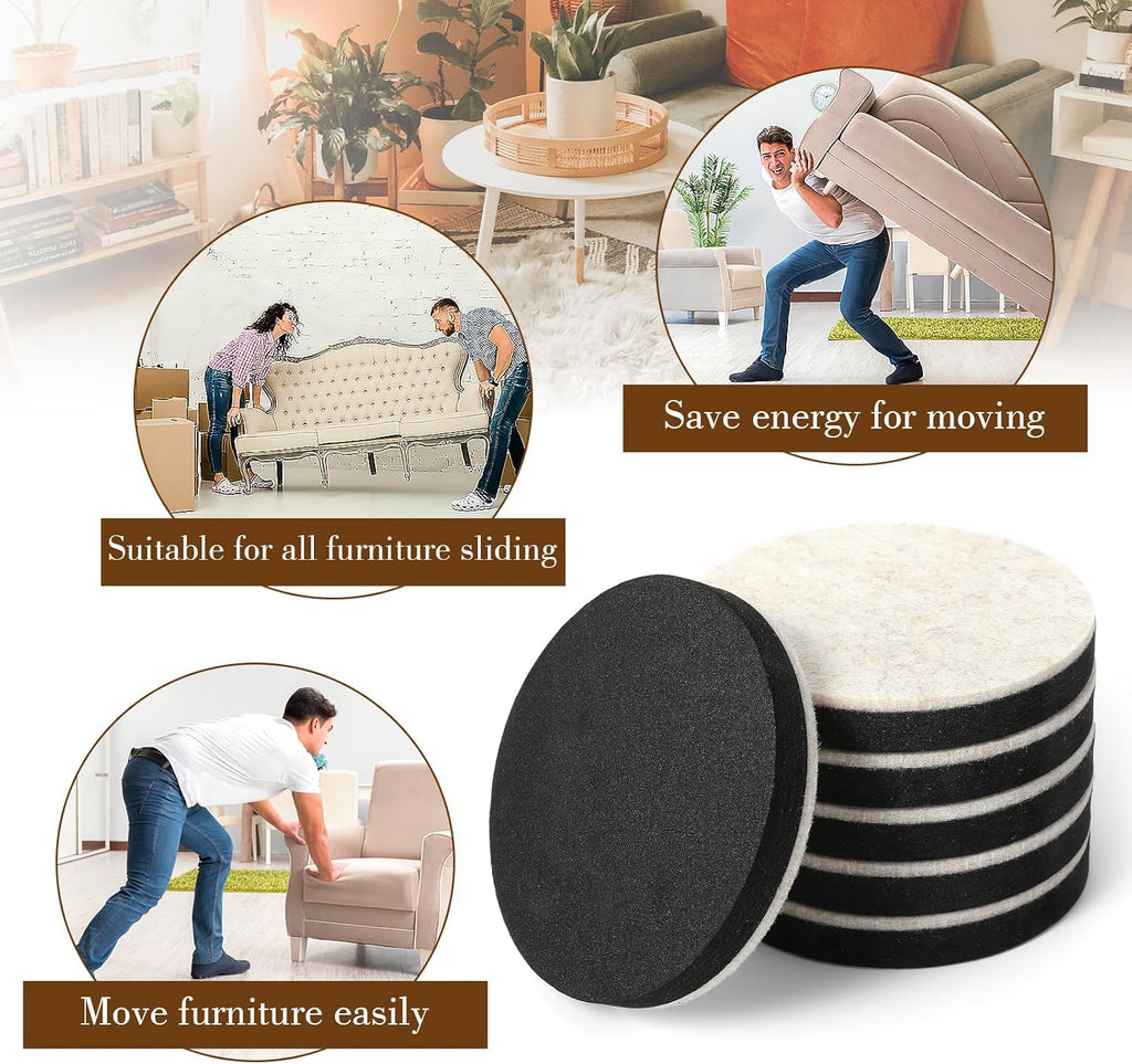 Felt Furniture Sliders for Hardwood Floors, 3.5 Inches Reusable Movers B153526