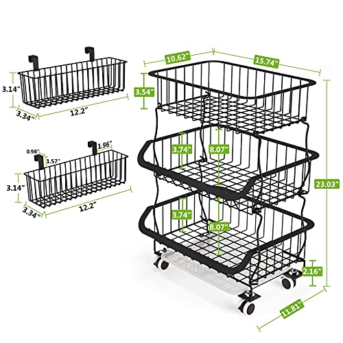 5-Tier Stackable Metal Wire Rolling Cart for Kitchen, Pantry, Garage I812