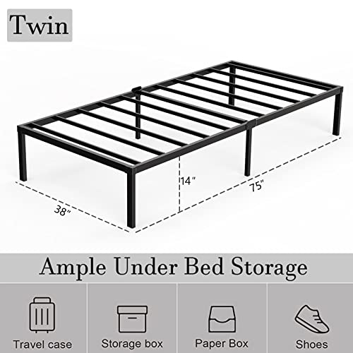 Twin Metal Platform Bed Frame with Under-Bed Storage, 14 Inches, No Box Spring Needed A15604
