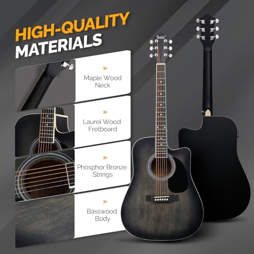 Acoustic Electric Guitar Beginner Kit with Cutaway and Inbuilt Tuner I343