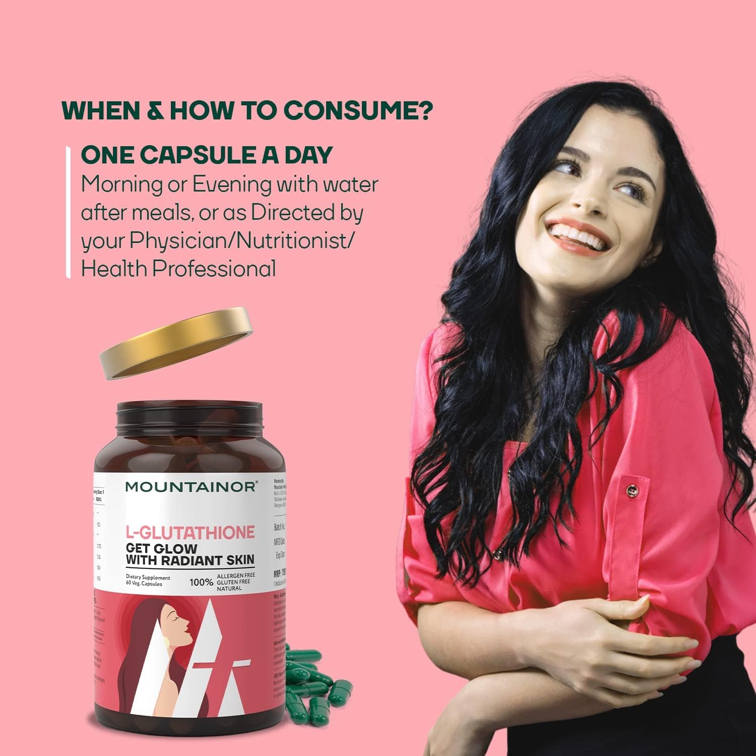 Glutathione 1000mg with Vitamin C & Biotin for Skin Brightening, 60 Veg Caps D15434