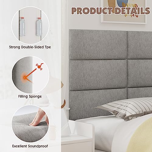 3D Soundproof Wall Panels Peel and Stick Headboard, 6 Panels, Gray E9826