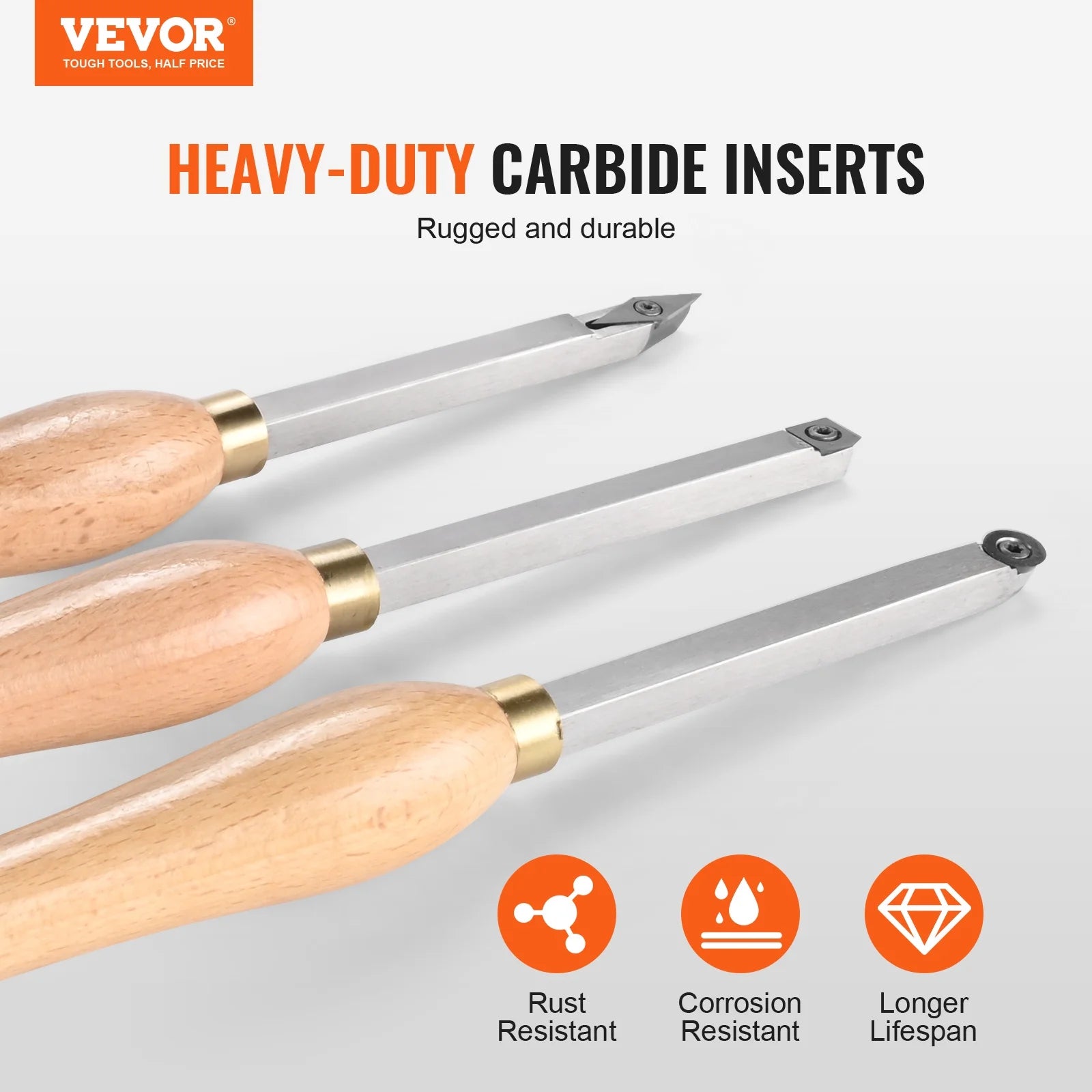 Lathe Chisel Set 3PCS Wood Turning Tools Carbide Steel S38644