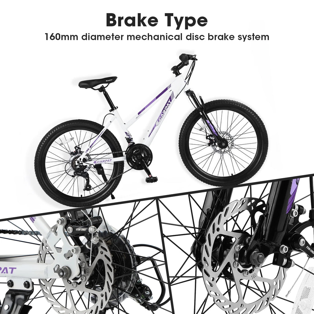 24 inch Mountain Bike for Teenagers Girls Women, 21 Speeds, Dual Disc Brakes J954506