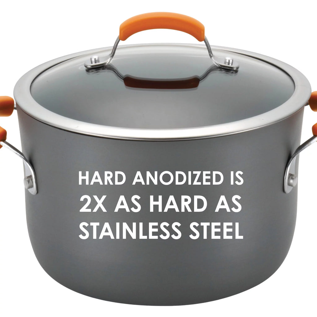 Nonstick Pots and Pans Set, 14 Piece, Gray with Orange Handles H8050