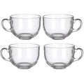 Set of 4 Large 16oz Glass Wide Mouth Coffee Mug Tea Cup With Handle