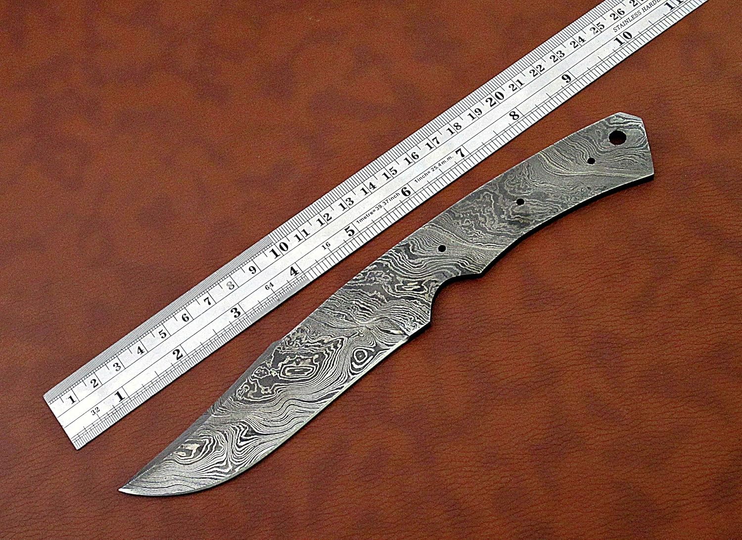 9.5" clip point Damascus steel blank blade, knife making supply W554