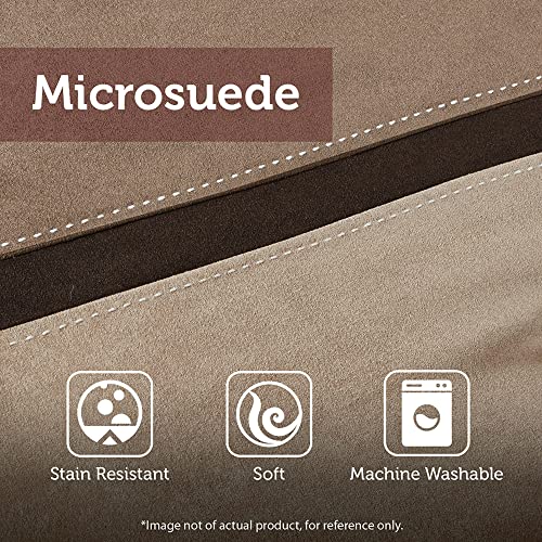 Modern Faux Suede Comforter Set with Stripe Design, Queen, Brown, 7 Piece T450652