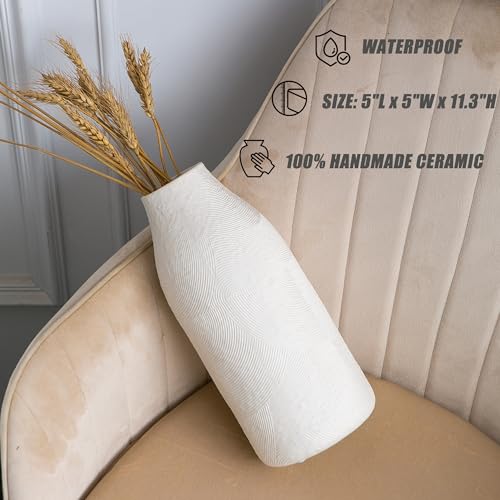 Matte White Textured Ceramic Vase Set of 3 for Home Decor E42406