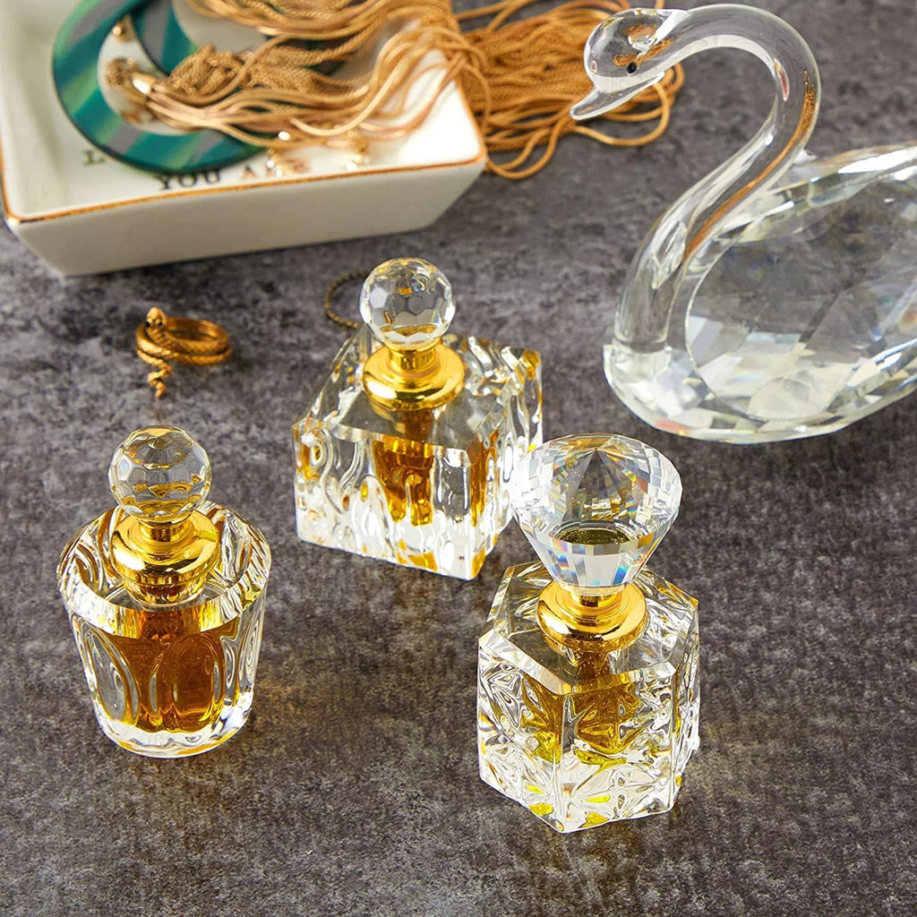 4 Pack Crystal Perfume Bottle Set, Empty Refillable, Bathroom Decor R811