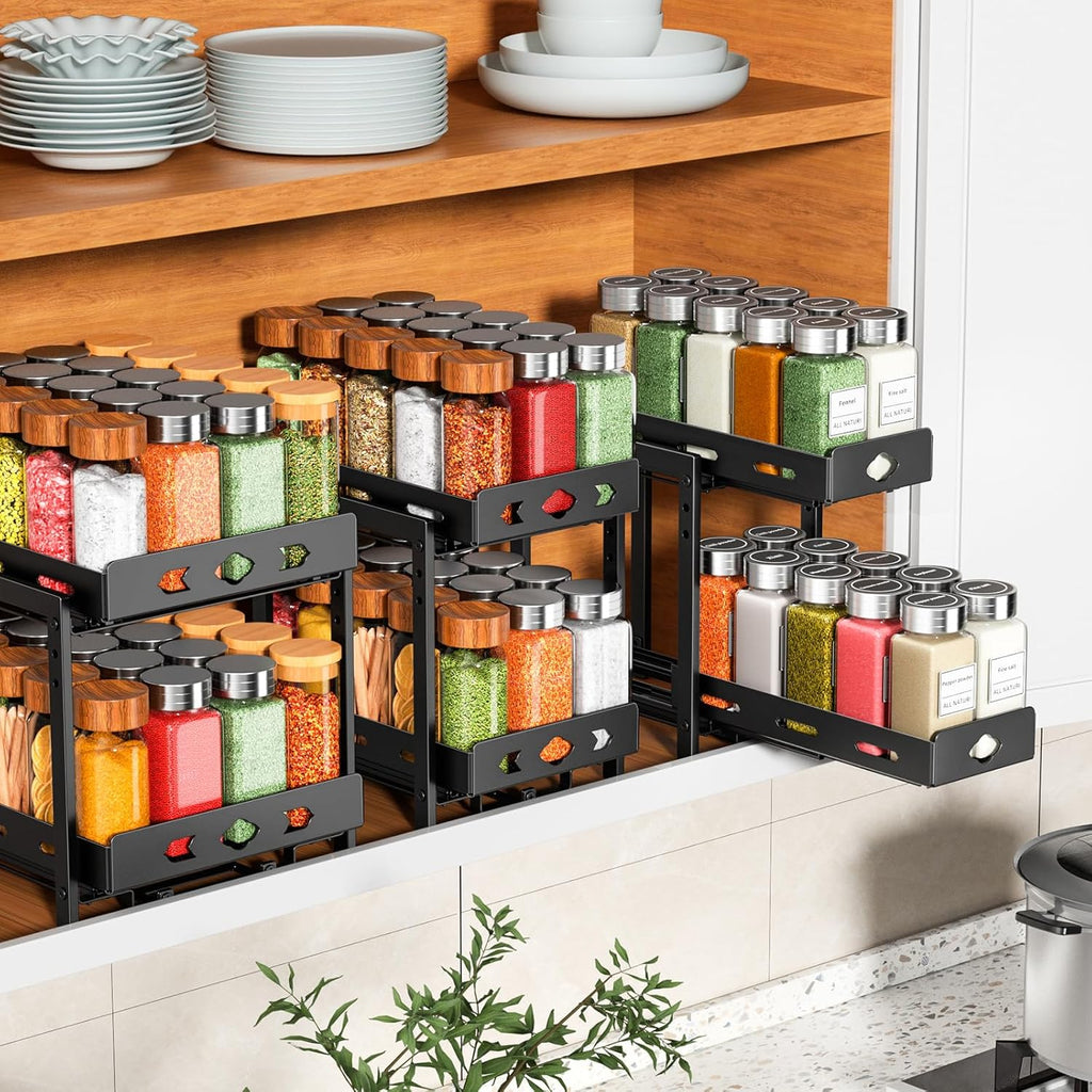 Spice Rack Organizer for Cabinet, 2-Tier Slide Out, Black X819264