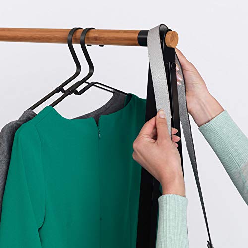 Clothes Rack, Compact Free Standing Clothing Rail, Sturdy Steel Frame & Bamboo Rod, Black I76562
