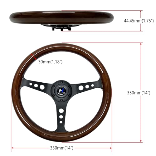 Classic Wood Grain Steering Wheel 14 Inch 3 Spoke with Horn Button B167310