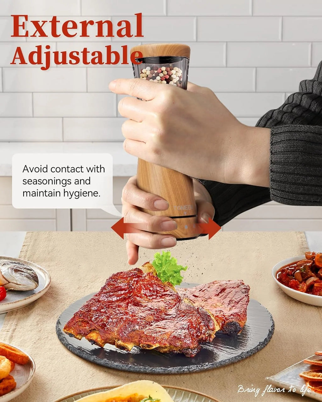 Electric Salt and Pepper Grinder Set, Adjustable Coarseness, USB Rechargeable, LED Light, 2 Pack Z6771