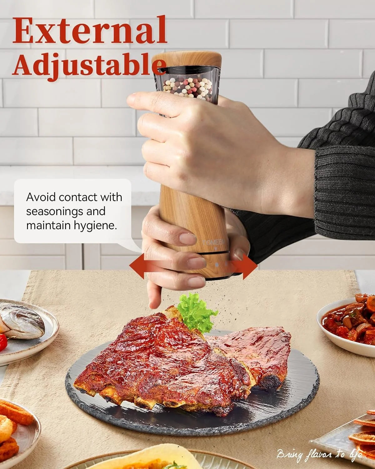 Electric Salt and Pepper Grinder Set, Adjustable Coarseness, USB Rechargeable, LED Light, 2 Pack Z6771