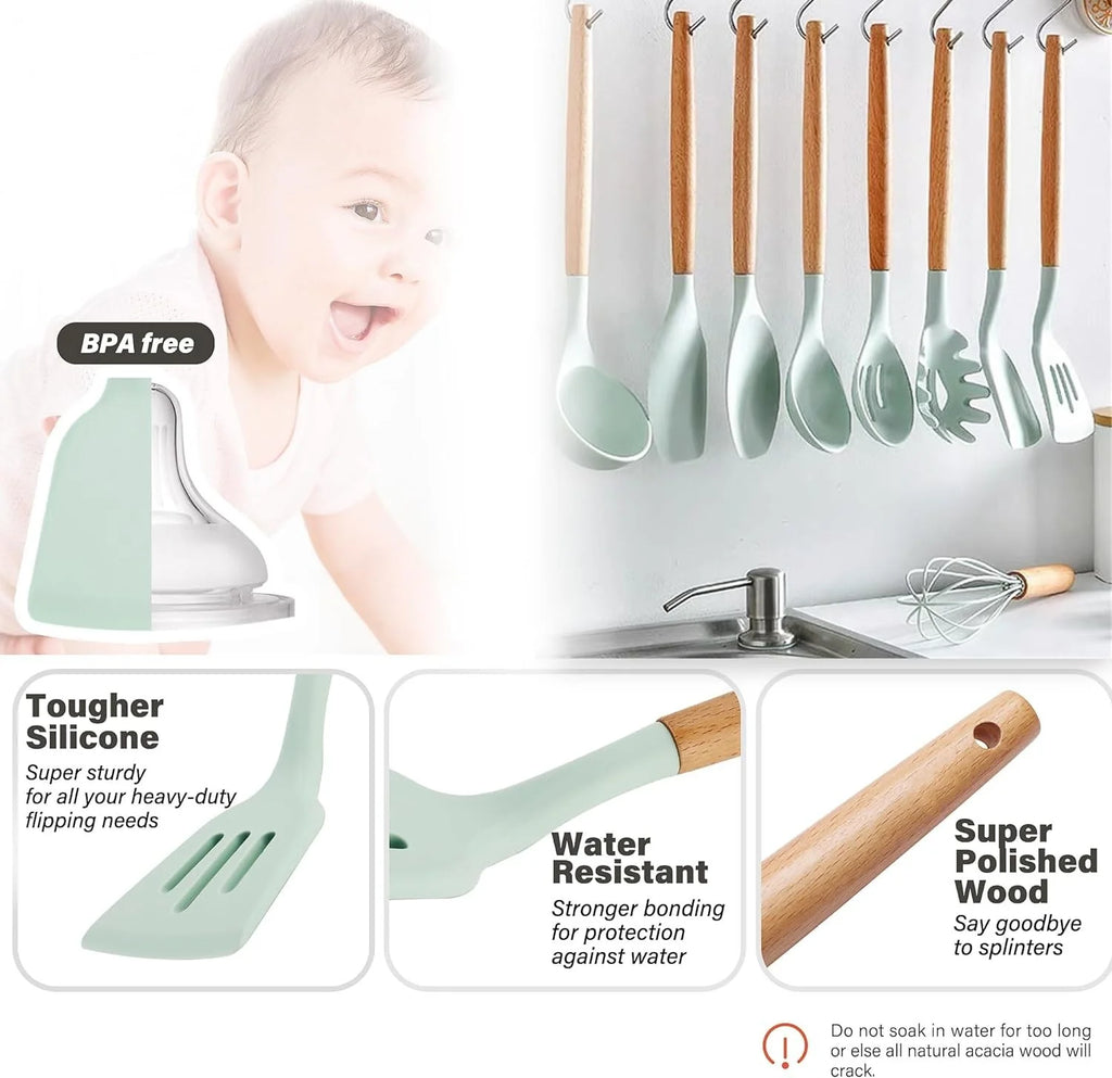 Non-Stick Silicone Cooking Utensils Set with Holder, 11 Pcs X62479