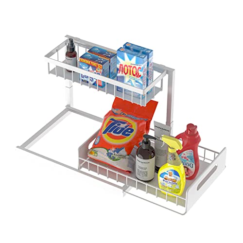 Under Sink Organizer 2-Tier Heavy Duty Metal Pull Out Drawer for Kitchen Bathroom Cabinet Storage L552011