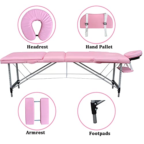 Portable Massage Bed, 84in Folding Aluminum Frame, Lightweight Spa Beauty Bed (Pink) W94516
