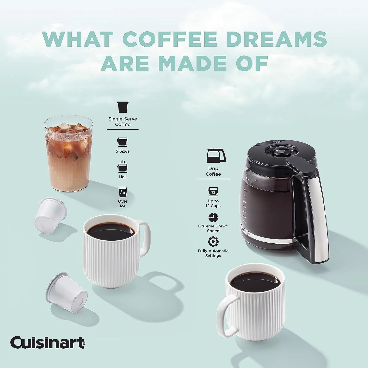 12-Cup Coffeemaker and Single-Serve Brewer, White Stainless Steel T316