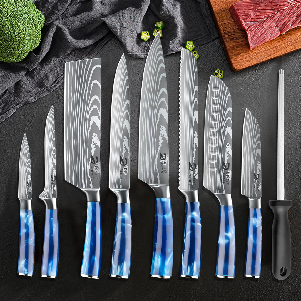 Kitchen Knife Set, 8 Pcs Stainless Steel Chef Knife Set, Blue U570483