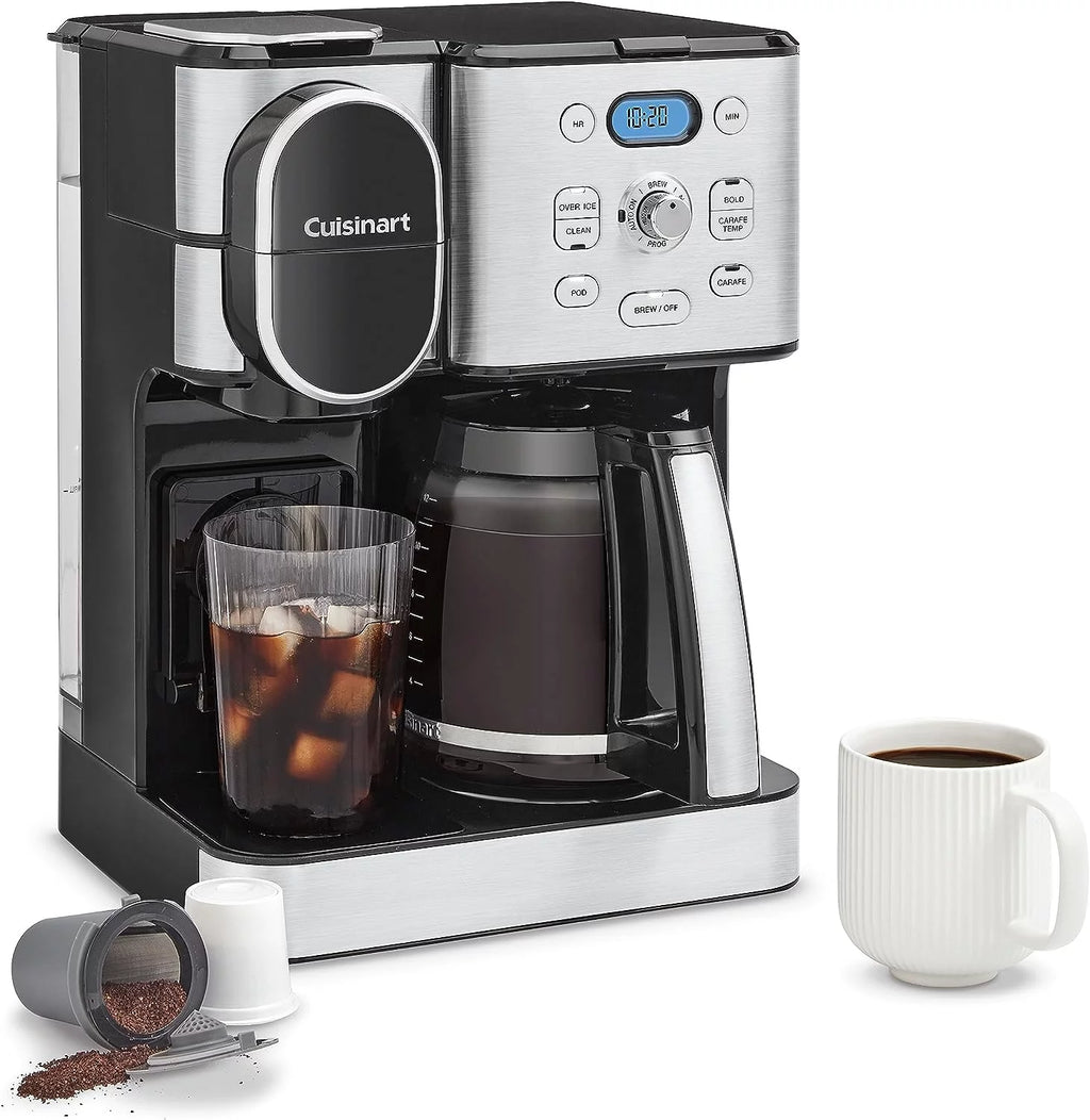 12-Cup Coffeemaker and Single-Serve Brewer, White Stainless Steel T316