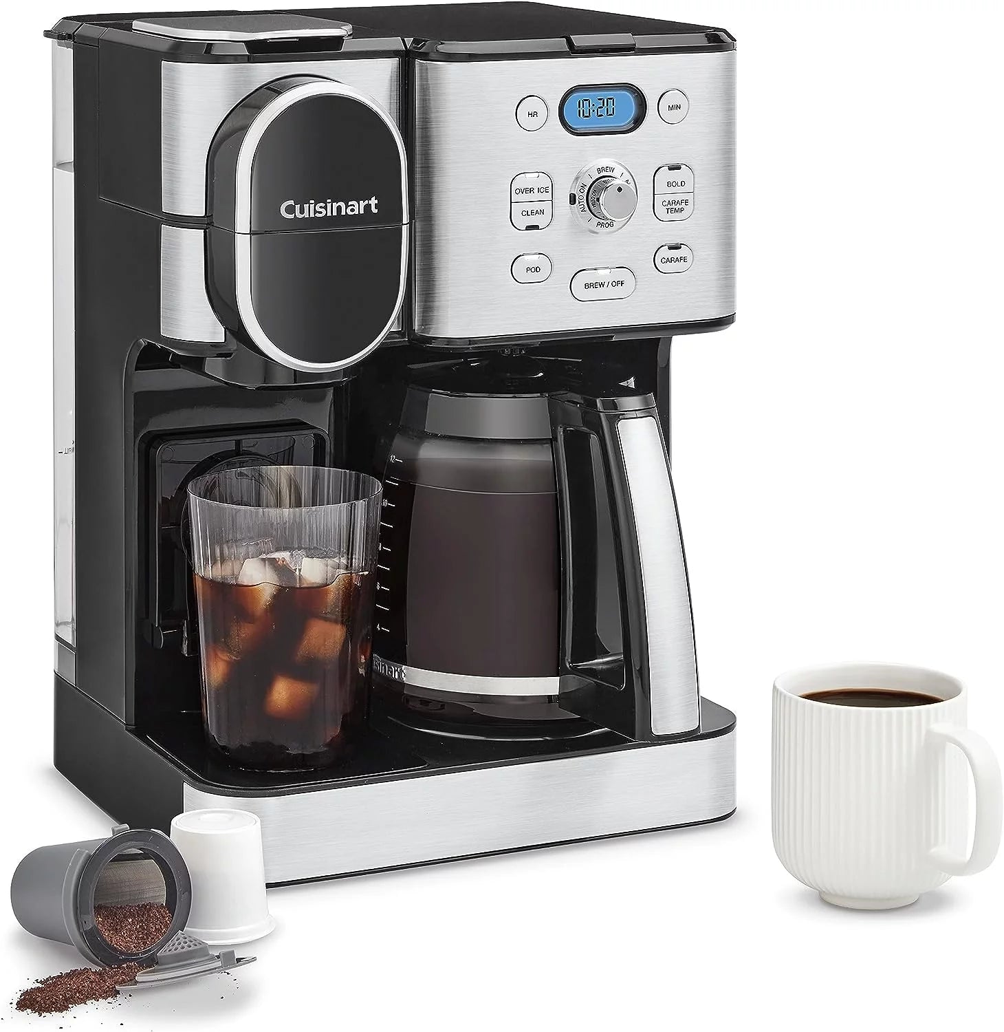 12-Cup Coffeemaker and Single-Serve Brewer, White Stainless Steel T316