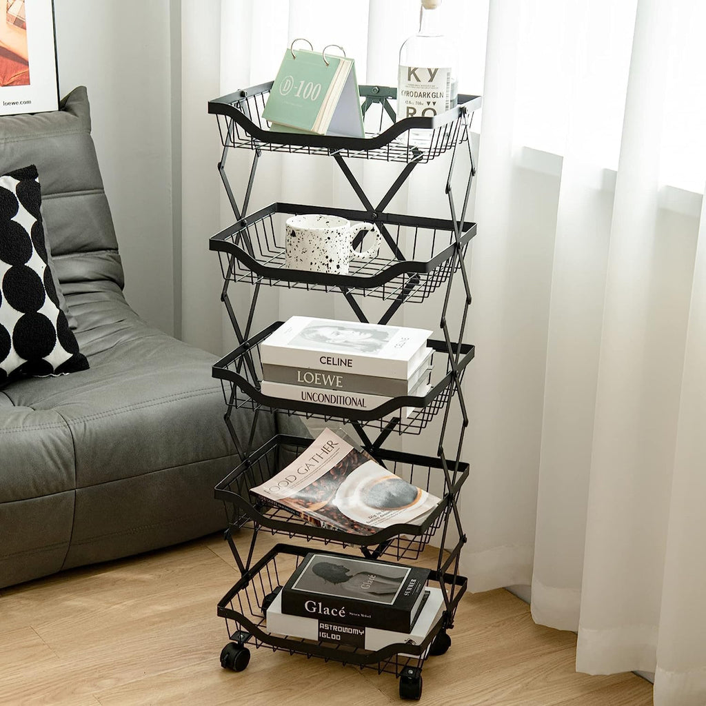 5 Tier Foldable Rolling Storage Cart for Vegetable and Fruit S651