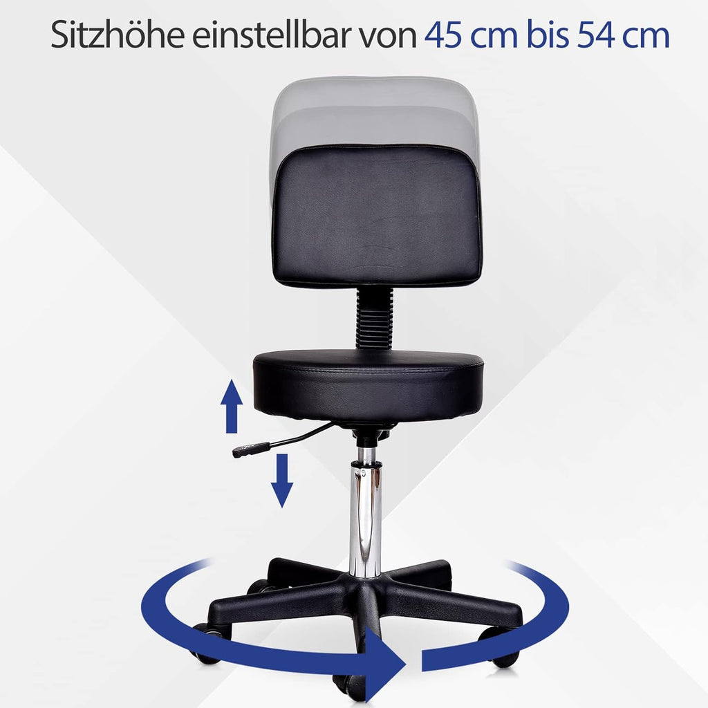 Swivel Medical Salon Stool with Back Support, Adjustable Height, Black Z2327