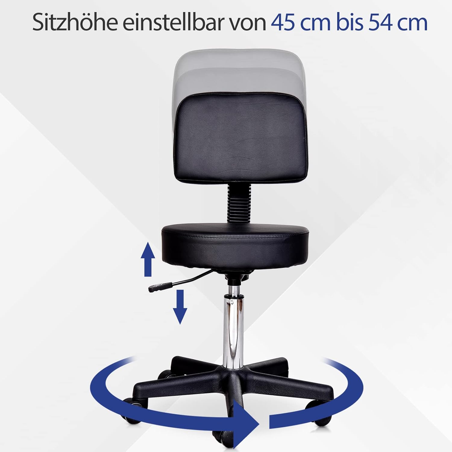 Swivel Medical Salon Stool with Back Support, Adjustable Height, Black Z2327