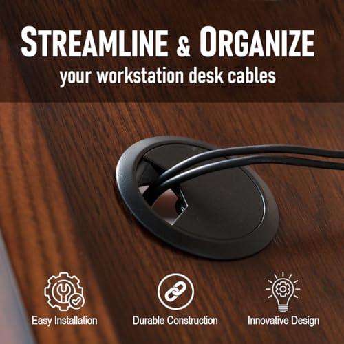 Desk Grommet Hole Cover Organizer for Computer Wires, Black Plastic, 2-Pack Y260